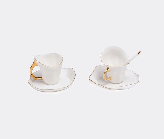Seletti 'Meltdown' coffee cup, saucer and spoon, set of two white SELE24COF320MUL