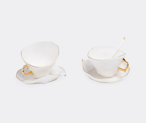 Seletti 'Meltdown' teacup, saucer and teaspoon, set of two white SELE24TEA344MUL
